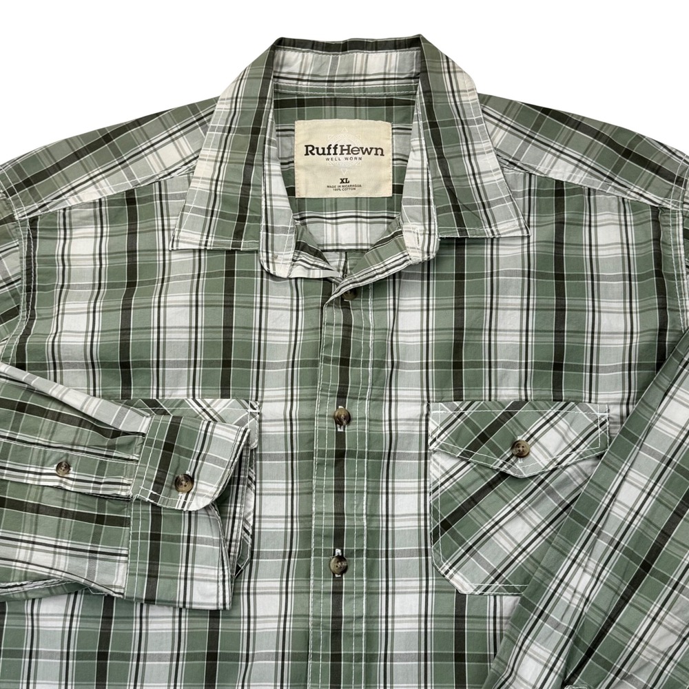 RuffHewn Mens XL Green Plaid Long Sleeve Button Down Cotton Shirt RH1S016Y New